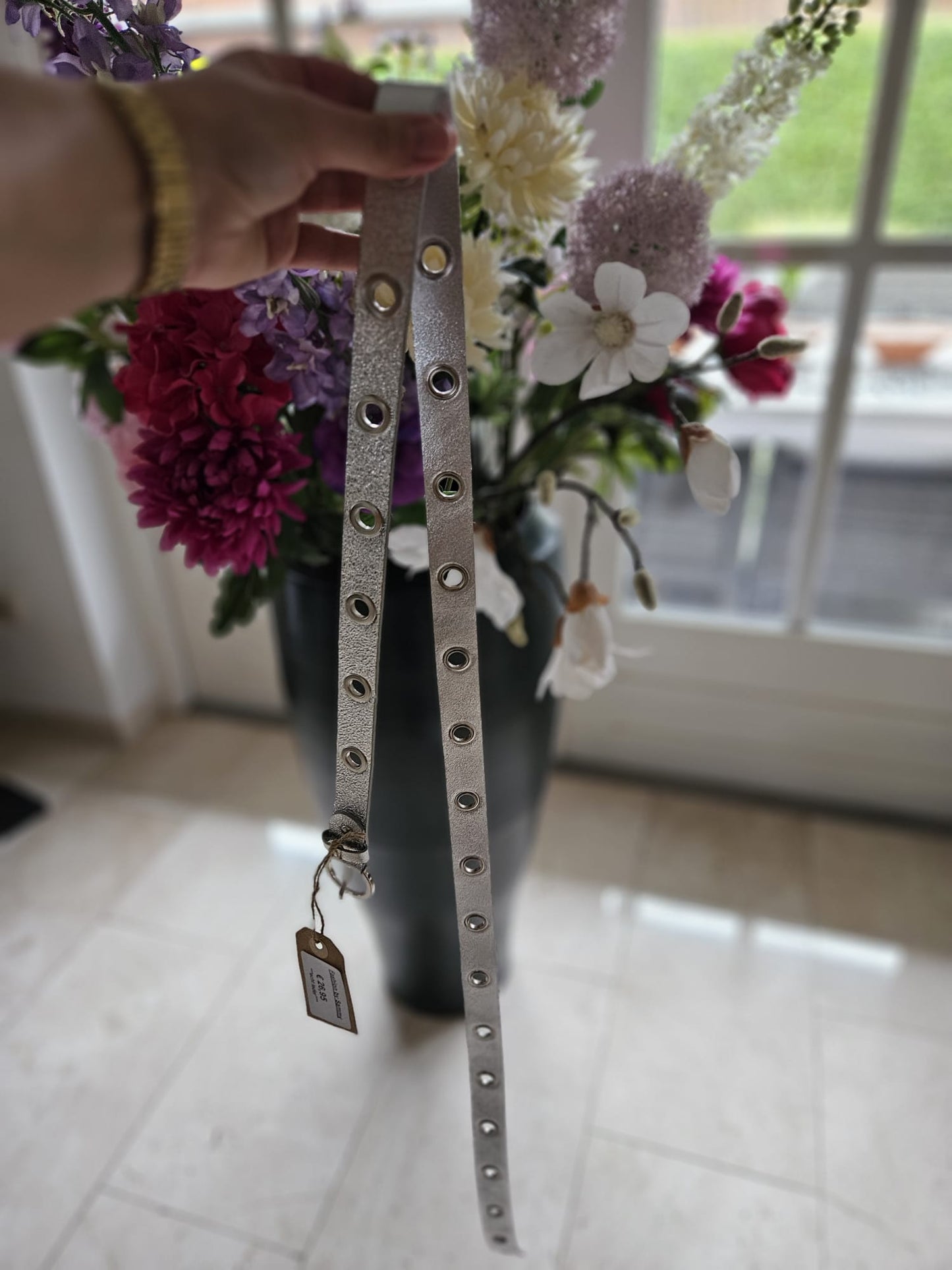 Metallic leren riem (135 cm)