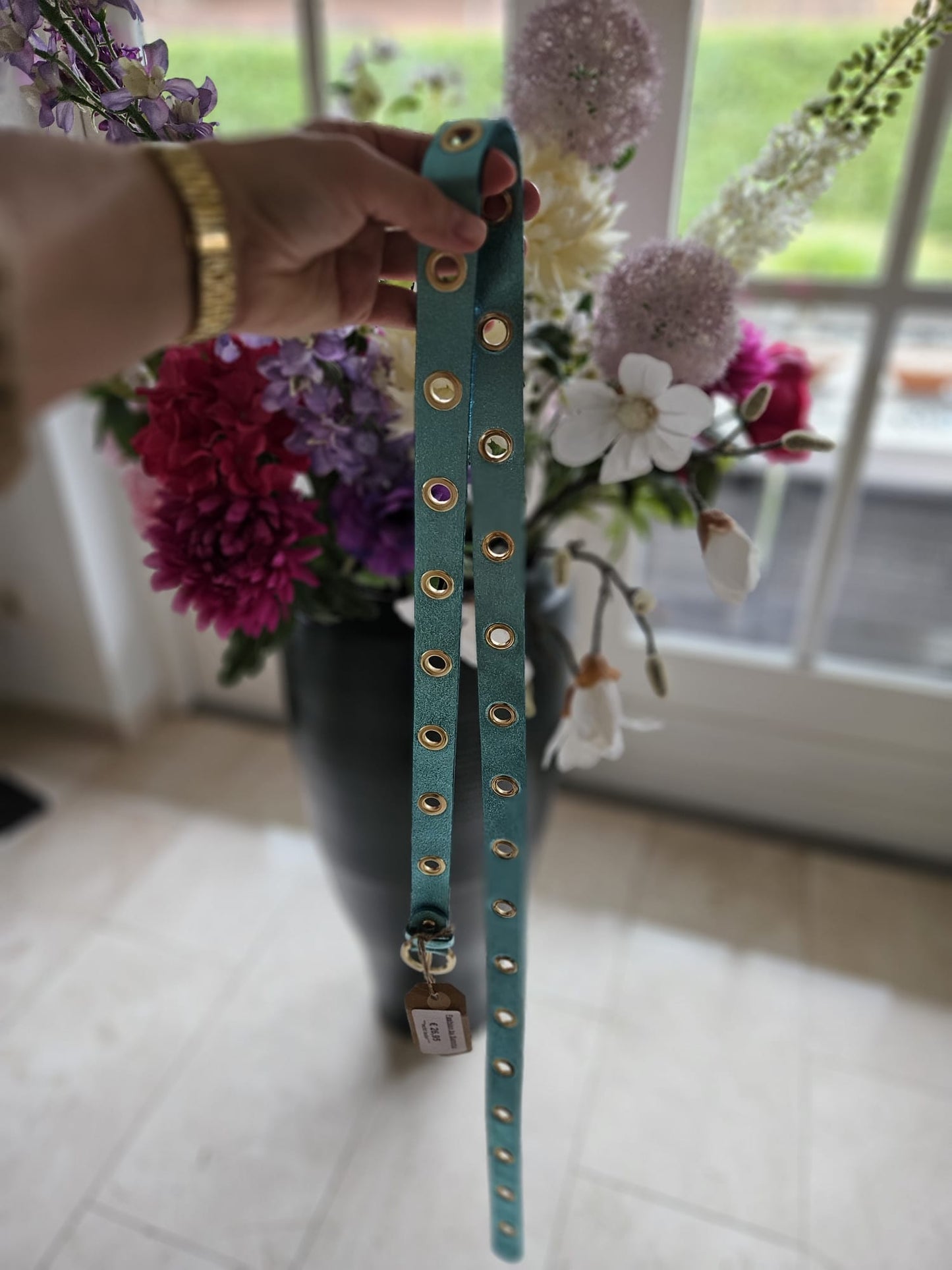 Metallic leren riem (135 cm)