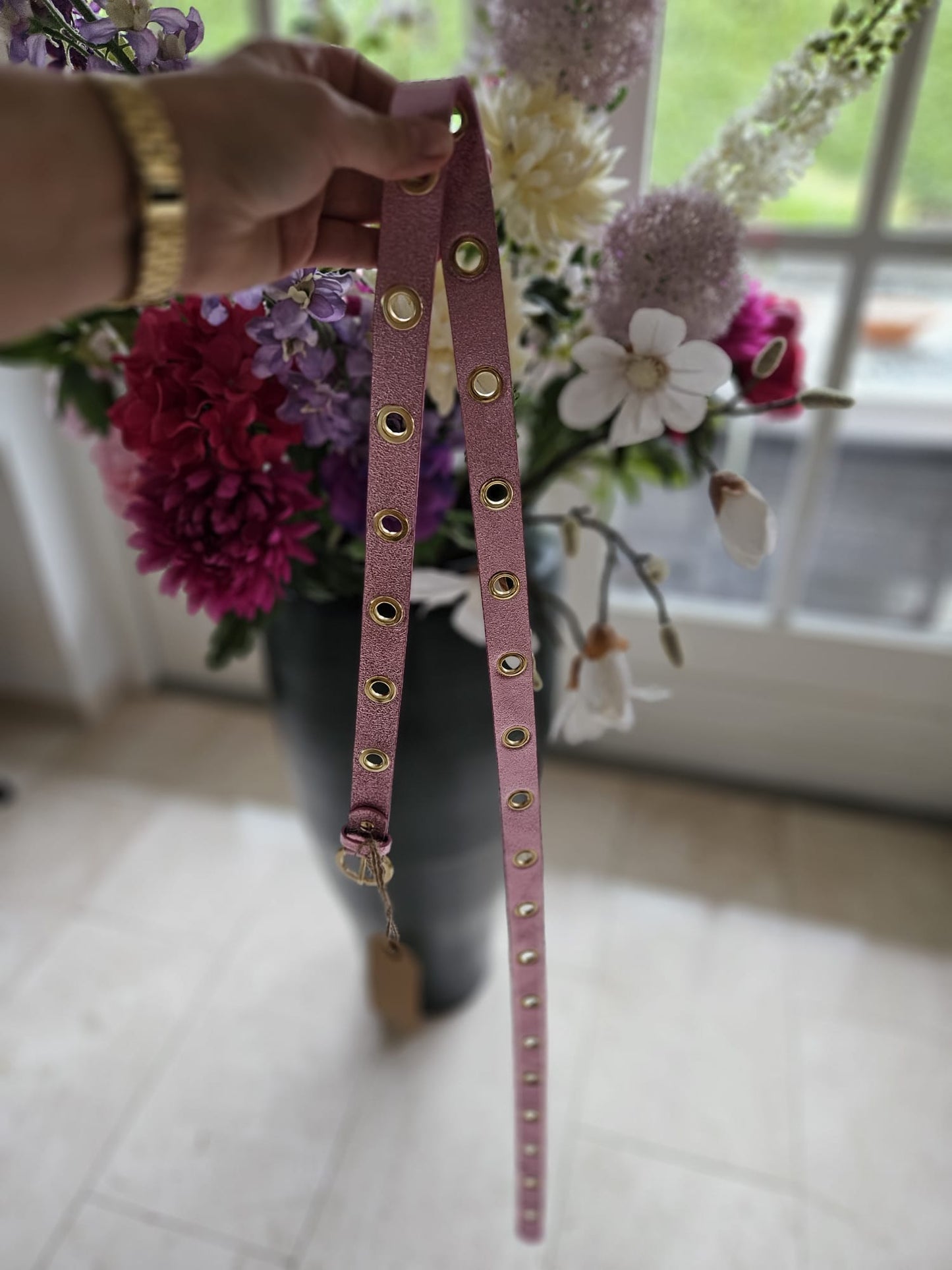 Metallic leren riem (135 cm)