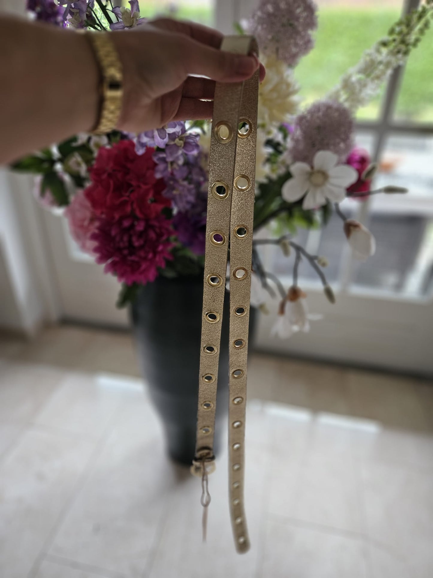 Metallic leren riem (135 cm)