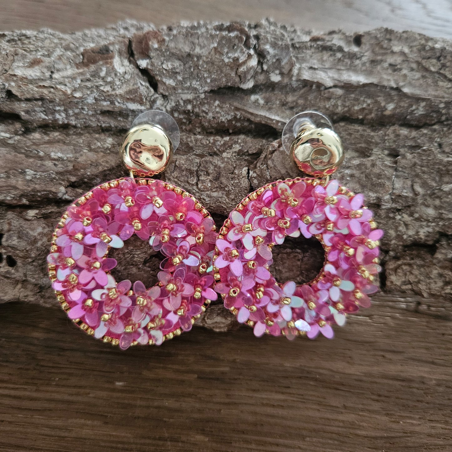 Oorbel roze pailletten