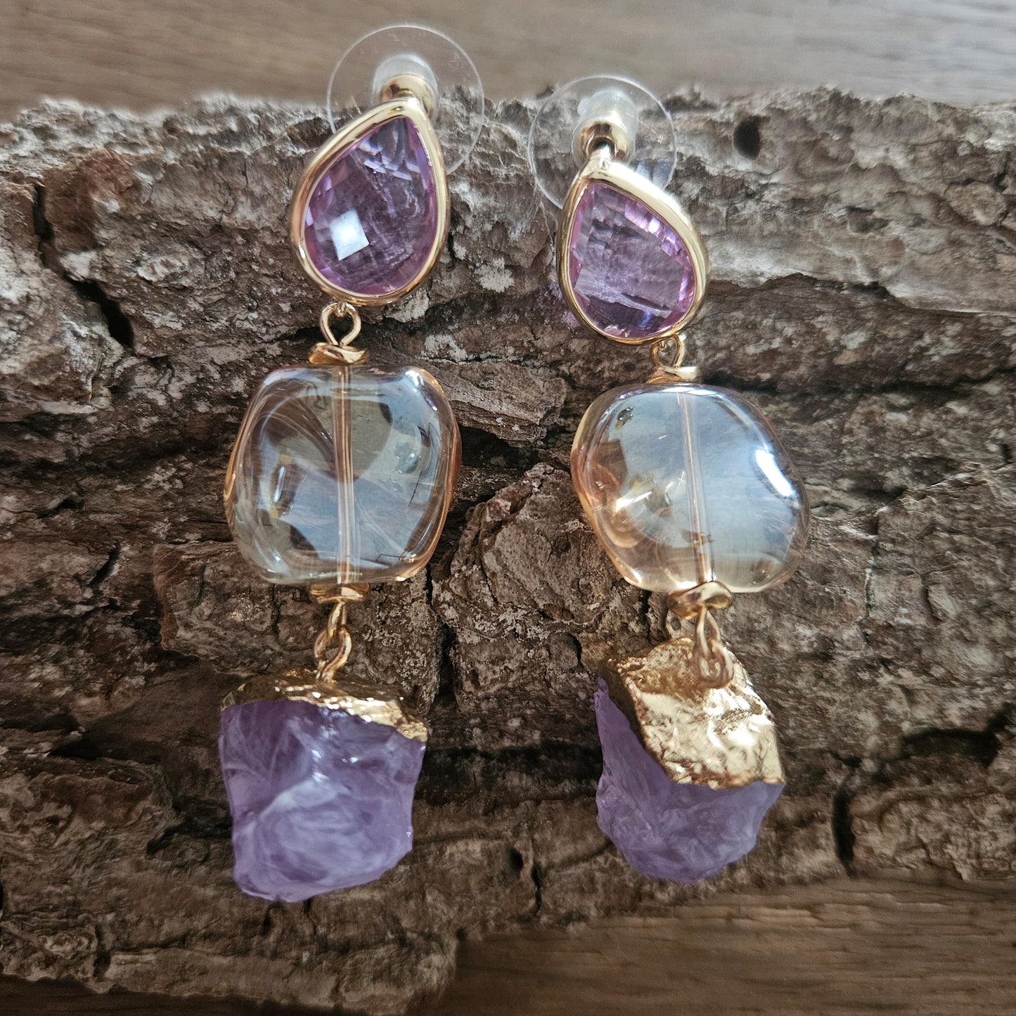 Oorbel Lila goud steen