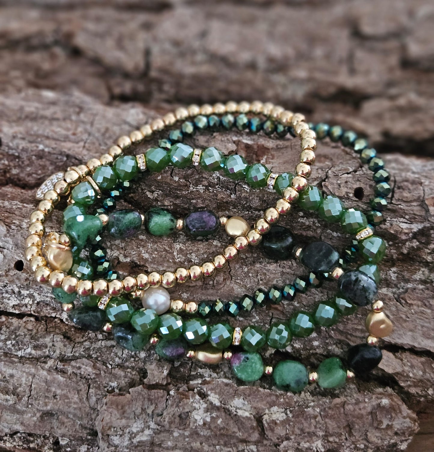 Armband goud/groen