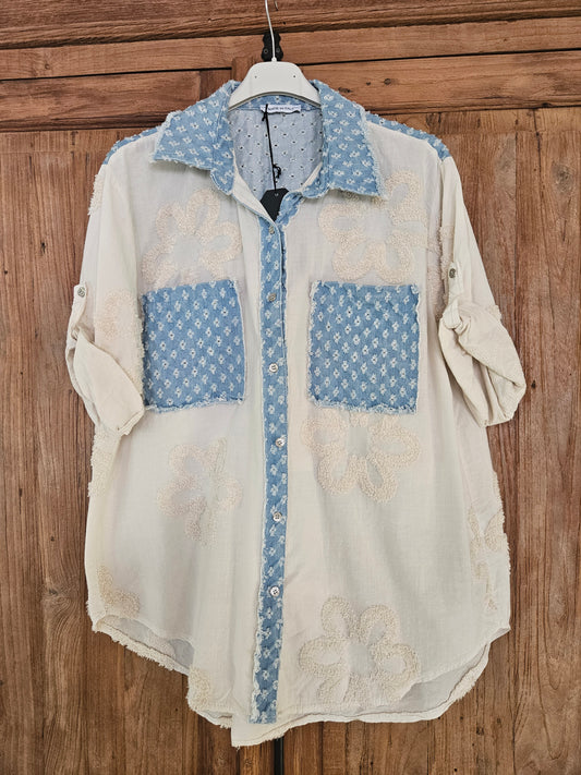 Dotty flower jeans blouse