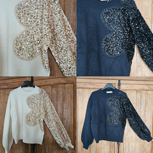 Trui glitter bloem