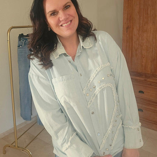 Jeans blouse half heart