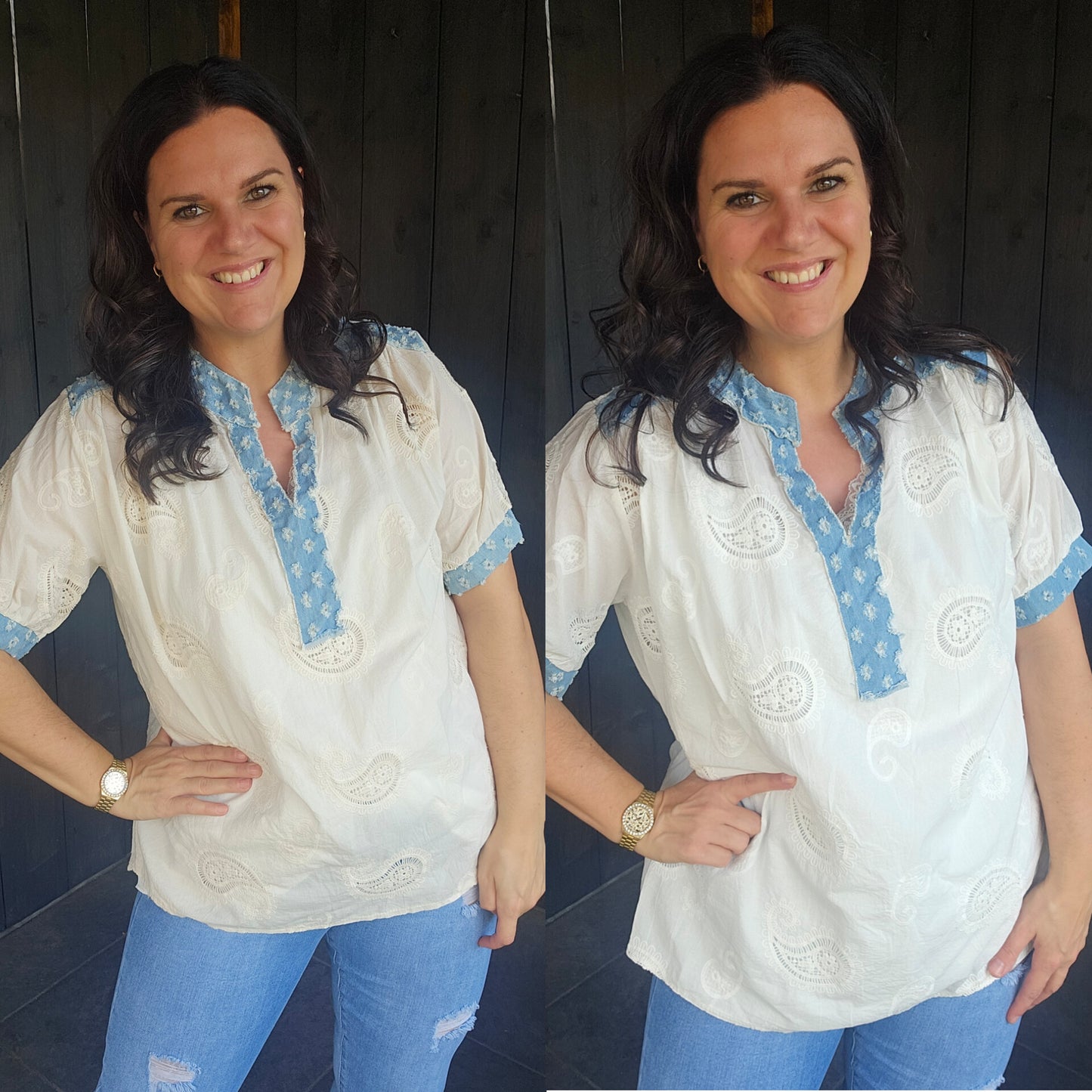 Flower jeans blouse