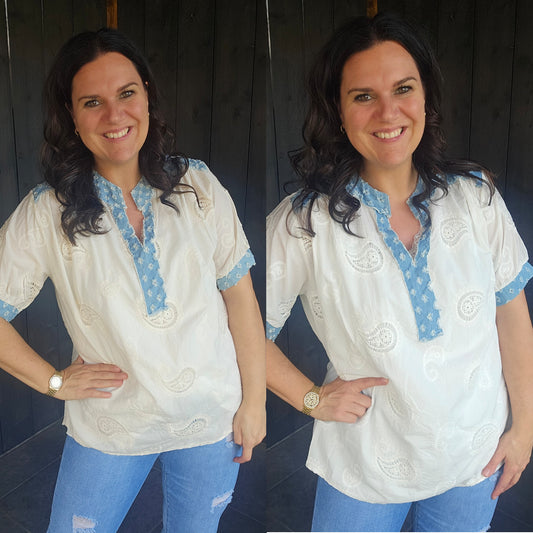 Flower jeans blouse