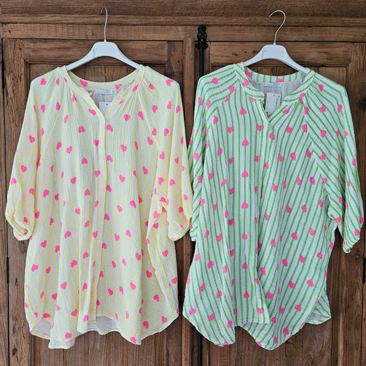 Neon hartjes blouse
