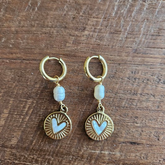 Oorbel hanger coin hart