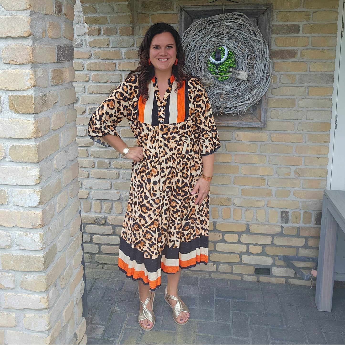Jurk leopard oranje lang