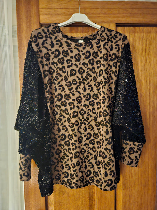 leopard glitter trui